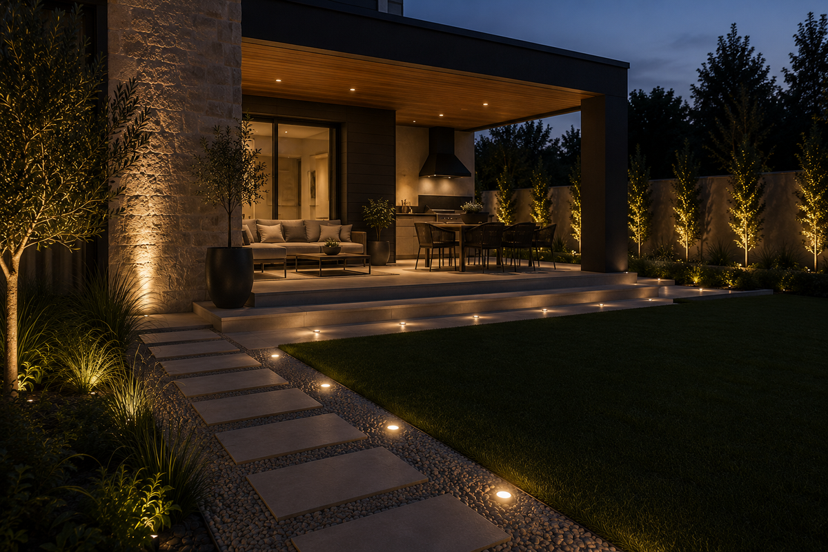 Outdoor ground lights collection featuring in-ground and surface-mounted exterior lighting