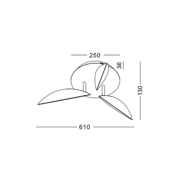 Technical drawing of a ceiling light fixture with dimensions