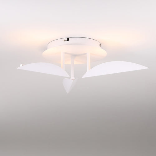 Modern ceiling light fixture with white leaf shades on a plain background