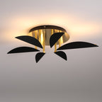 LED ceiling light fixture with black leaf-like designs on a gray background