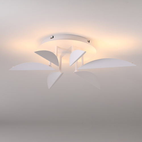 Modern LED ceiling light fixture with white leaves on a neutral background