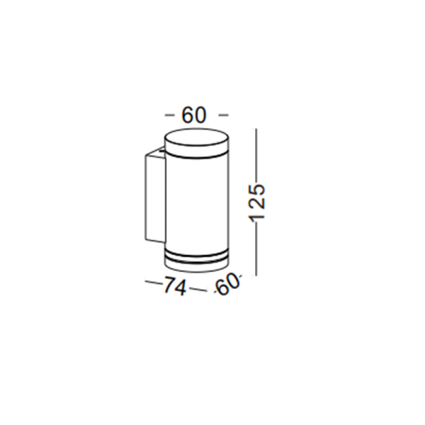 Technical drawing of a cylindrical object with dimensions labeled
