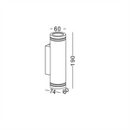 Technical dimension drawing of a cylindrical wall-mounted light fixture, showing measurements 190, 60, 74, and 60 on a white background.