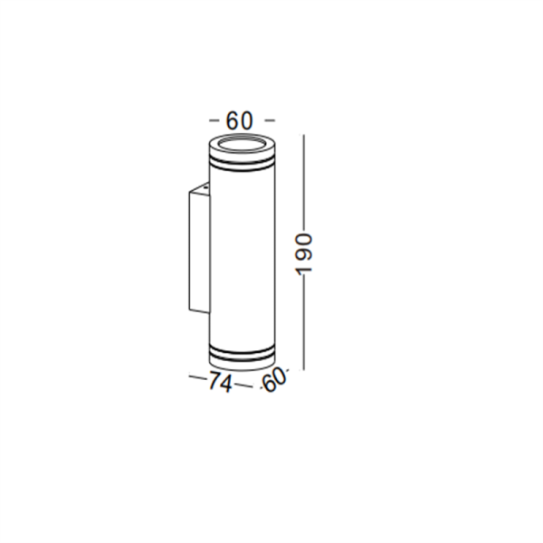 Technical dimension drawing of a cylindrical wall-mounted light fixture, showing measurements 190, 60, 74, and 60 on a white background.