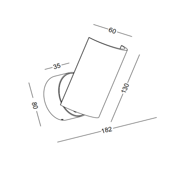 Half cylinder wall fixture technical drawing with product dimensions.