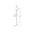 A simple black-and-white line drawing showing a wall-mounted light fixture with dimension labels and measurements, used to communicate product size rather than depict a photographic product shot.